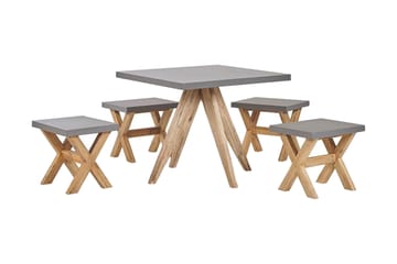 Trädgårdsset av Utebord och 4 pallar 90 x 90 cm OLBIA - Grå - Utemöbler - Utegrupp - Cafeset