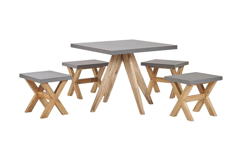 Trädgårdsset av Utebord och 4 pallar 90 x 90 cm OLBIA, Grå