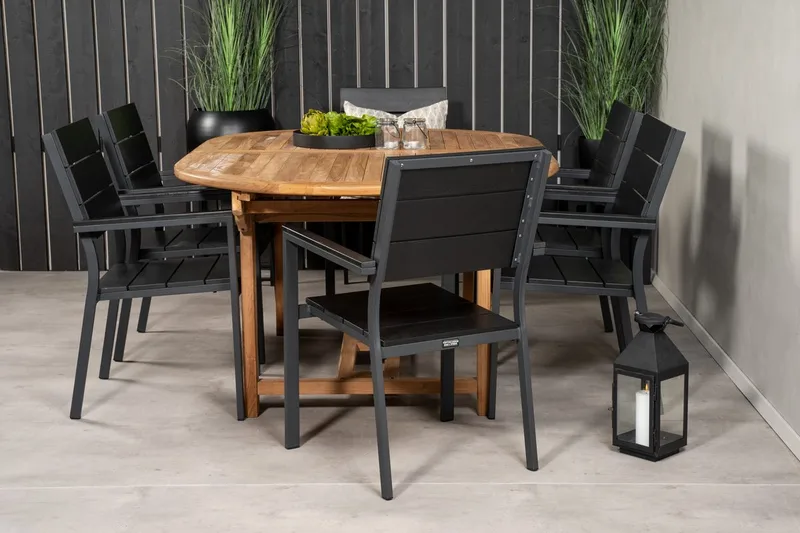 Kenya Oval Matgrupp 180-240 cm med 6 Levels Matstolar, svart