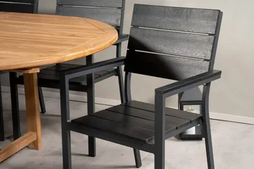 Kenya Oval Matgrupp 180-240 cm med 8 Levels Matstolar - teak/svart - Utemöbler - Utegrupp - Matgrupp utomhus