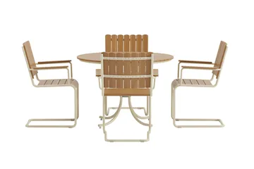 Kullaberg rund matgrupp utomhus med 4 stolar 104 cm stål aintwood - Beige - Utemöbler - Utegrupp - Matgrupp utomhus