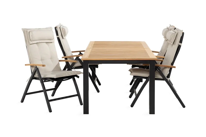 Las Vegas Matgrupp Utomhus 90x152-210 + 4 Stolar m Dyna, Svart/Teak/Offwhite