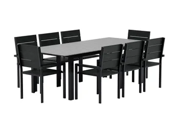 Levels Förlängningsbart Matbord Utomhus 224-324 cm med 8 Levels Stapelstol Svart - Utemöbler - Utegrupp - Matgrupp utomhus