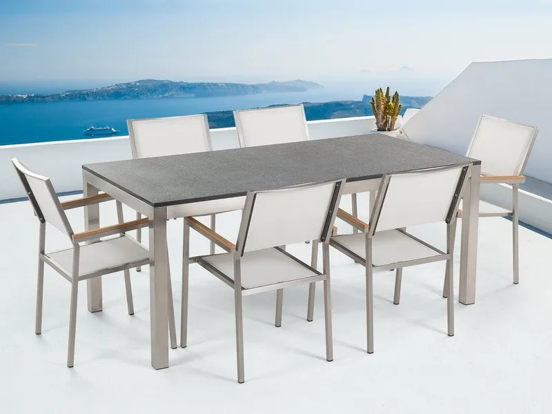 Bacoli Matgrupp Utomhus 180 cm + 6 Utestolar, Grå