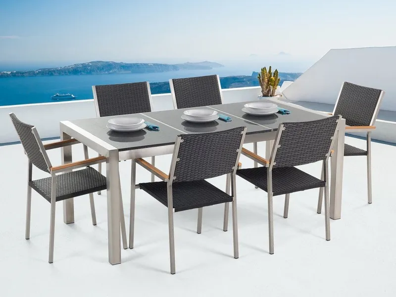 Bacoli Matgrupp Utomhus 180 cm + 6 Utestolar, Silver