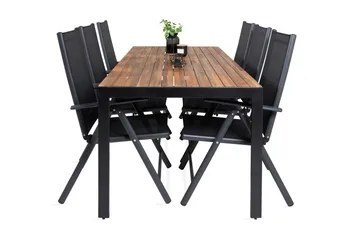 Bois Matgrupp Utomhus 200cm + 6 Break Positionsstolar - Svart/Grå - Utemöbler - Utegrupp - Matgrupp utomhus