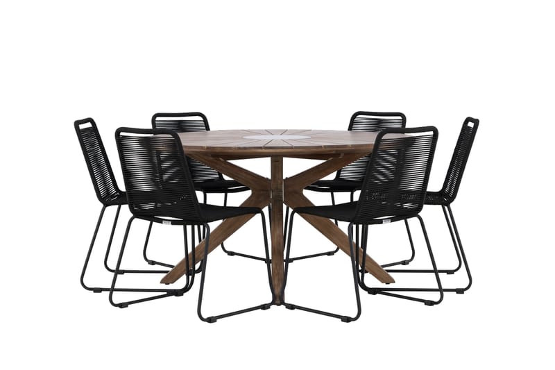 Rosario Matgrupp Rund 140 cm + 6 st Linero Matstolar Svart/Brun