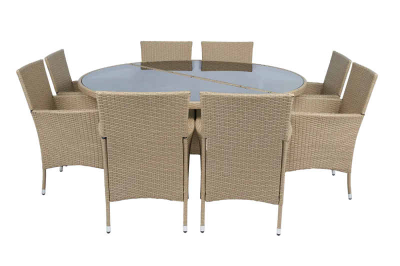 Rund matgrupp 8 stolar i beige – Tylösand