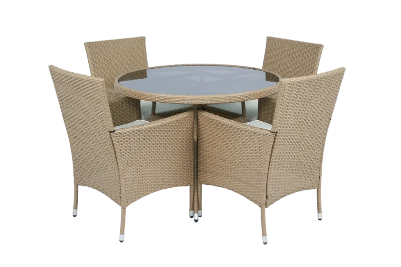 Rund matgrupp | Bord Ø100 cm & 4 stolar med dynor | Tylösand – Beige