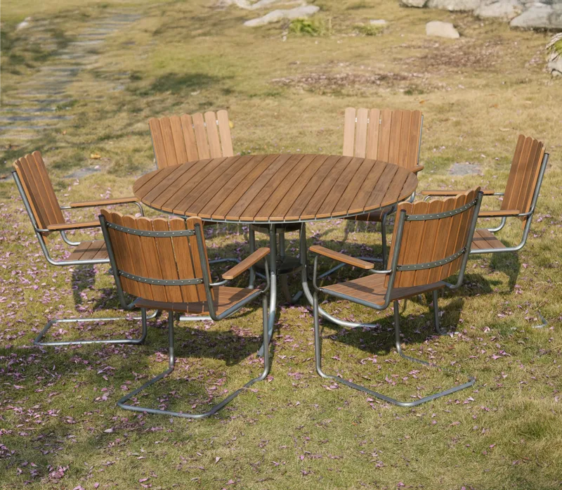 Rund matgrupp utomhus 6 stolar | Stolar i metall | Ø135 cm – Glänta - Utemöbler - Utegrupp - Matgrupp utomhus