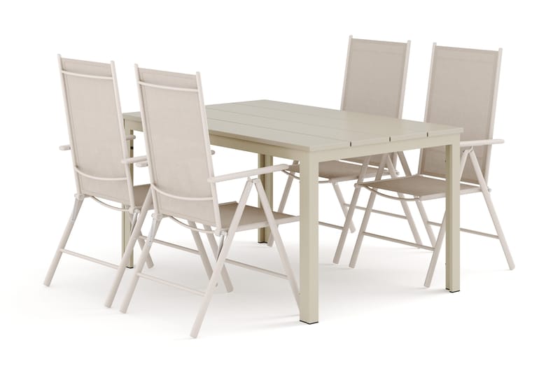 Tunis utomhus matgrupp 140x90 cm med 4 Maggie positionsstolar, Beige/Beige