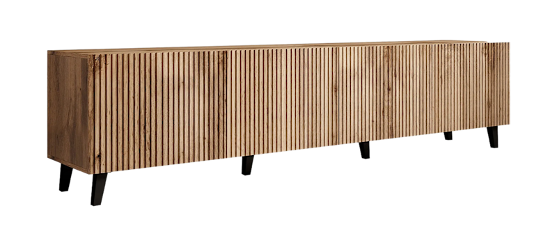 Juniskär Ribbad TV Bänk i trä med förvaring - 40 cm djup 200 cm bred 49 cm hög, Ek / Svart / Trä / Ribbad